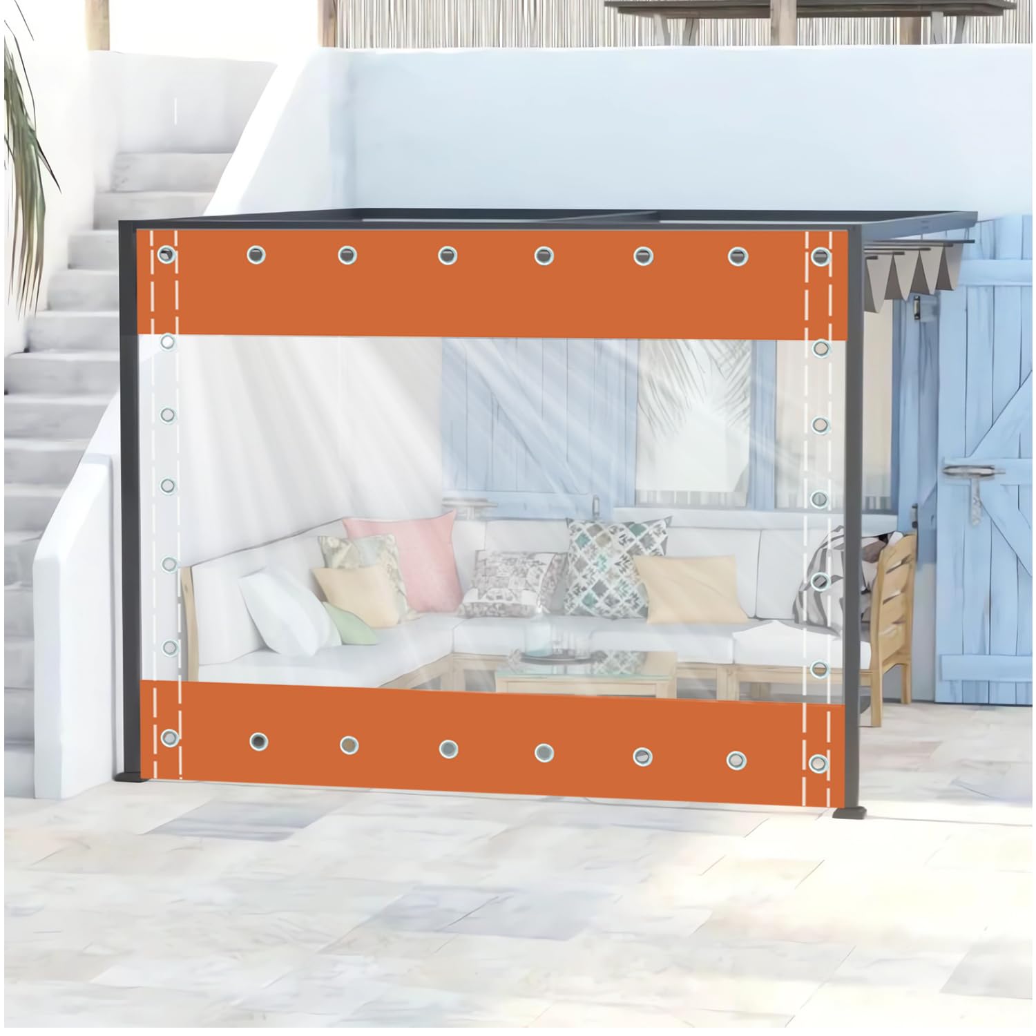 Clear Waterproof Tarpaulin Curtains with Grommets,Heavy Duty Transparent Tarpaulin,Outdoor Side Panels for Pergola/Patio/Porch/Gazebo,（Height x Length）1x4m/3.28x13.12ft