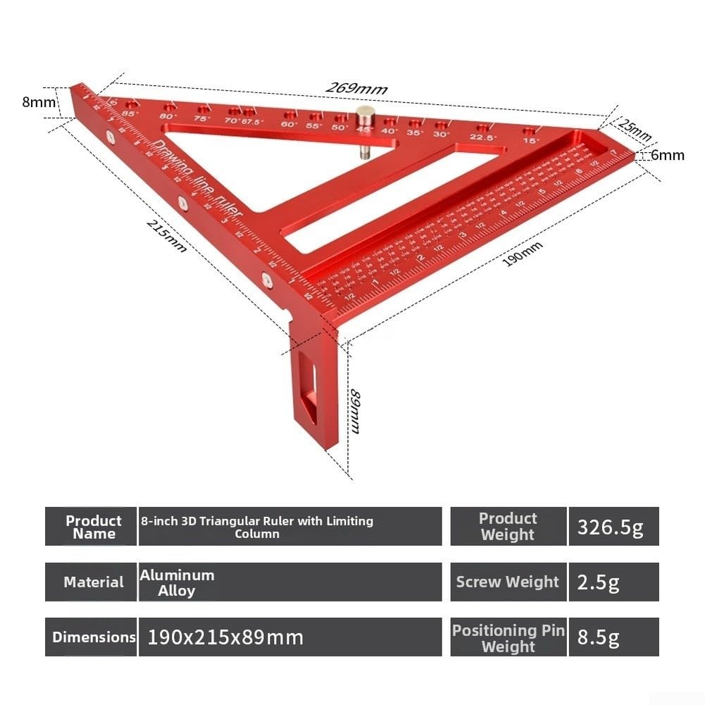 Präzises metrisches Dreieckslineal, Aluminiumlegierung, Geodreieck für genaue Winkelmarkierung, Anreißwerkzeug, DIY, 21,5 cm