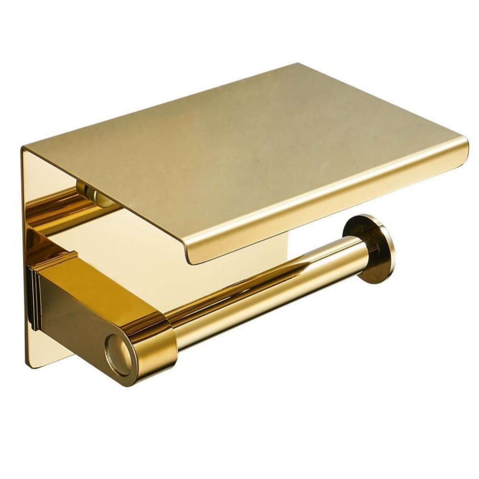 SUS304 Stainless Steel Toilet Paper Holder Wall Mounted Toilet Paper Holder Toilet Paper Holder With Storage Shelf Bathroom Tissue Holder (Gold)