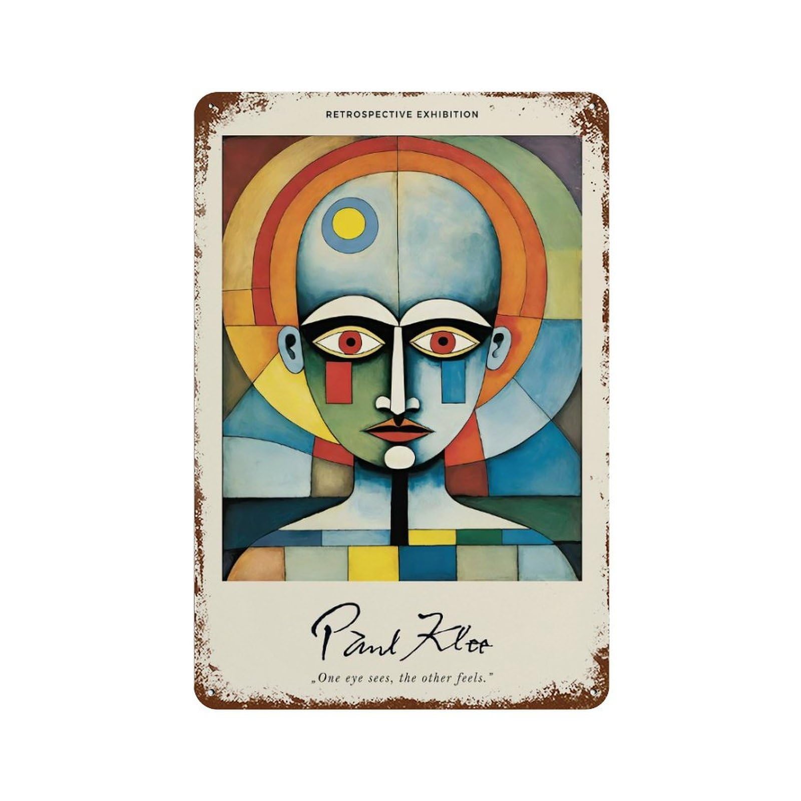 Decorative Tin Sign with Paul Klee Spiritual Face Design 11.8"x7.9", for Farmhouse, Kitchen And Entryway Decor, Decorative Metal Wall Art