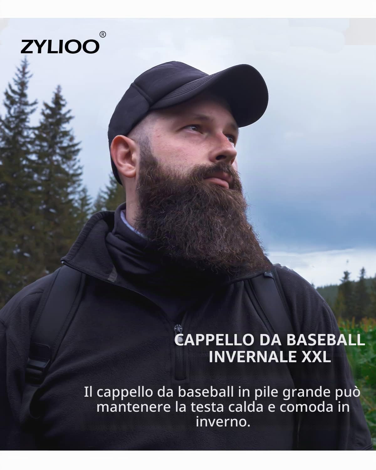Zylioo Cappello da baseball oversize XXL in lana, berretto invernale dalla struttura morbida, berretto caldo regolabile per papà