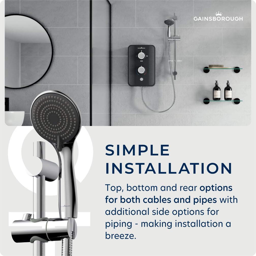 Gainsborough Slim Duo - Piano de ducha eléctrico de 9,5 kW, 3 modos de pulverización, ajustable, con manguera, boquillas de limpieza para baño, IPX4