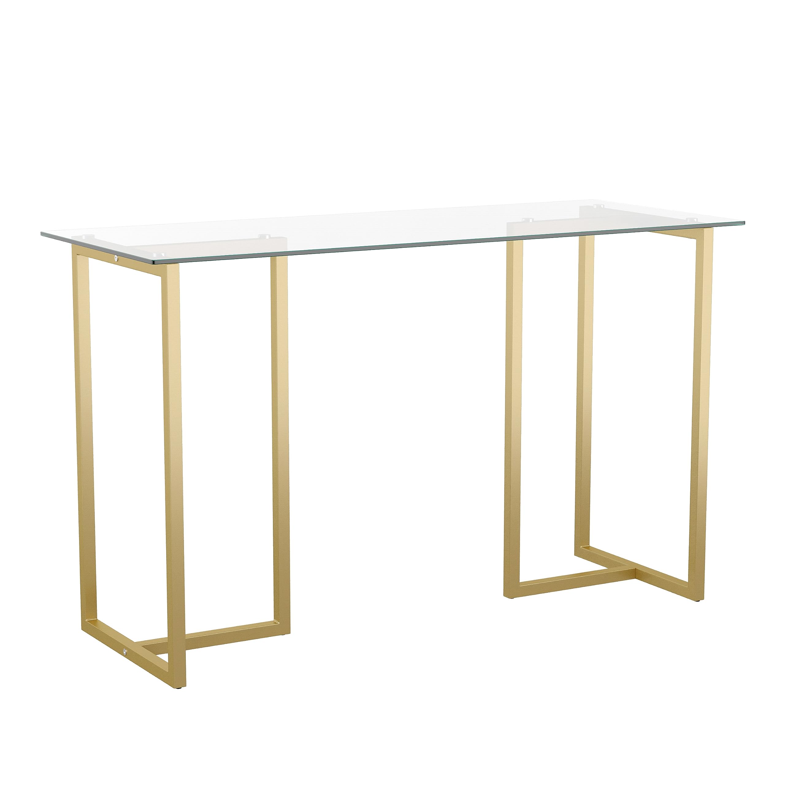 Martha Stewart Eli Home Office Desk with Glass Top and Steel Frame, Polished Brass