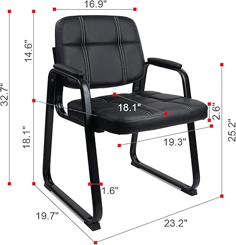 Miniatura 3 de KLASIKA Silla de oficina para invitados, silla de recepción con reposabrazos acolchado de cuero adherido, base antideslizante, silla de escritorio