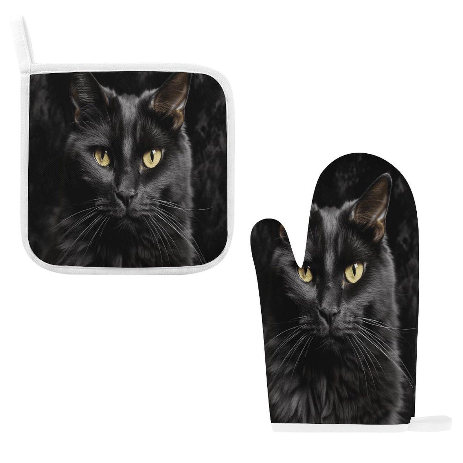 Btcowzrv Style A Black Cat On A Black Background Oven Mitts And Pot Holders 2Pcs Set
