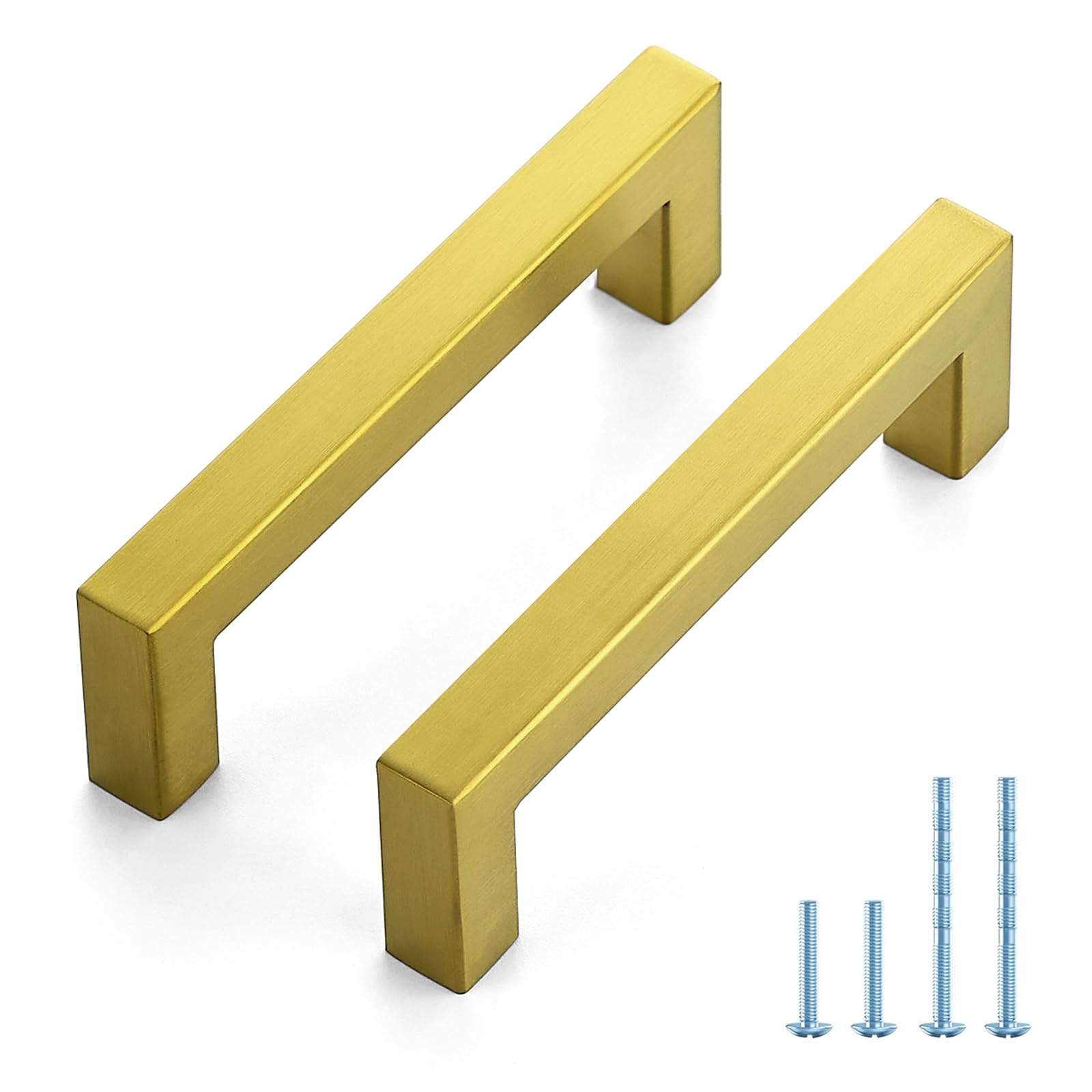 JOY DECOR 5 Pack Cabinet Handles, Gold Cabinet Pulls, 4 Inch Kitchen Handles Square Drawer Pulls Stainless Steel Drawer Hardware Handles, 102mm Hole