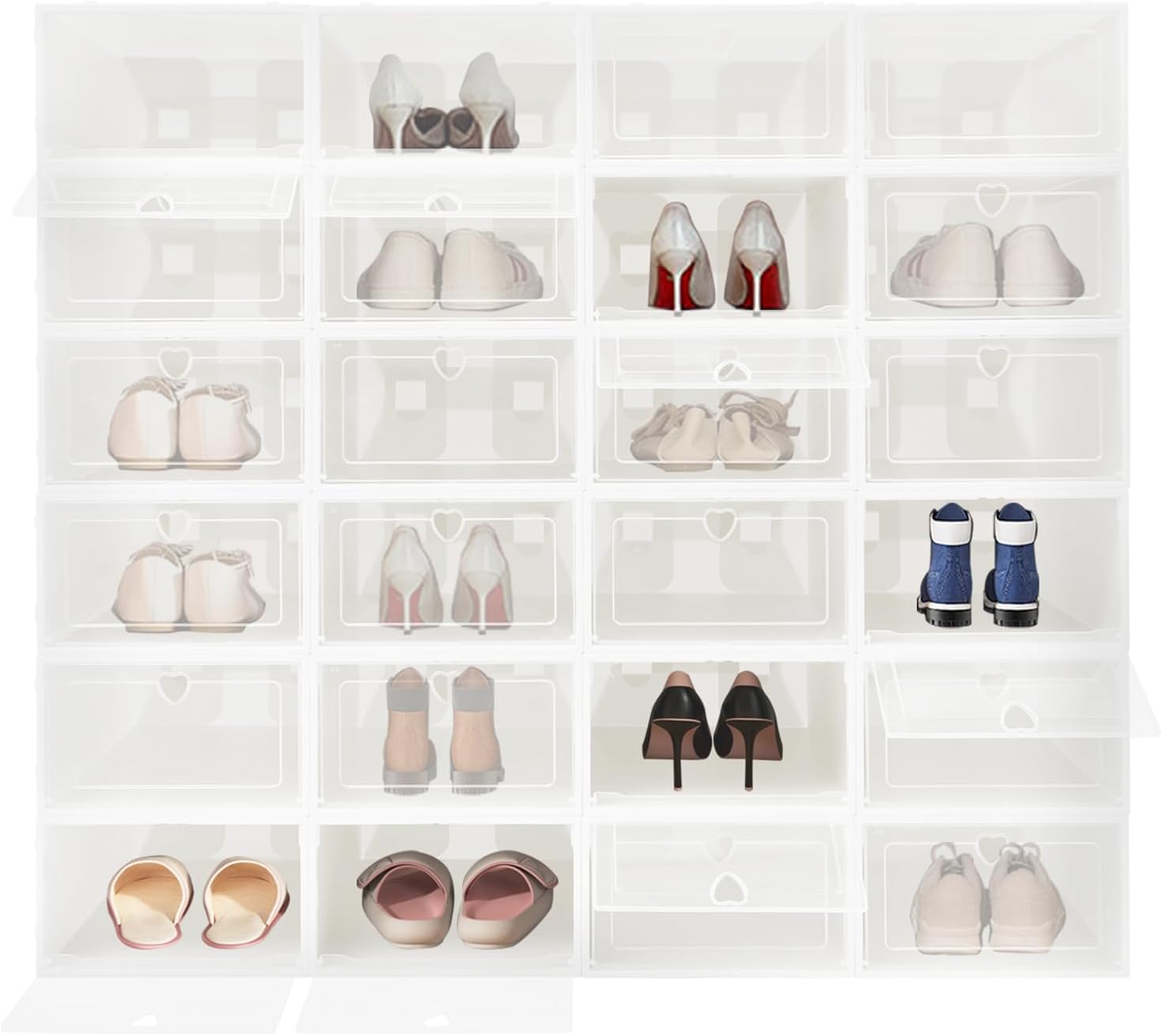 24Pcs Shoe Storage Box, Shoe Box Side Open, Clear Shoe Boxes Stackable, Plastic Stackable Shoe Storage Organizer, for Shoes, Including Sneakers, High Heels, Canvas Shoes, Boots, Etc (White)