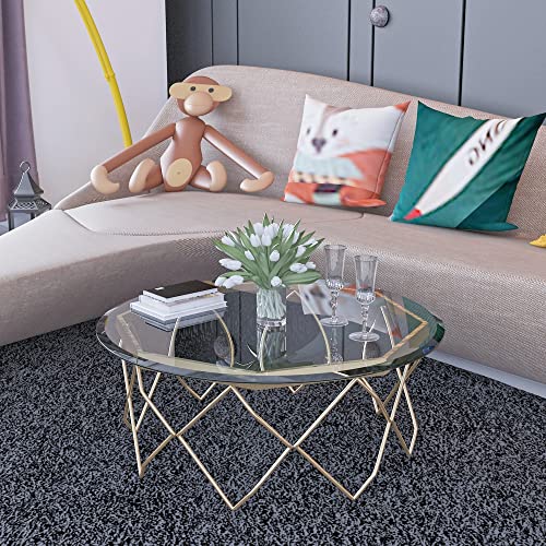 Roninkier 36 Inch Round Tempered Glass Table Top Clear Glass