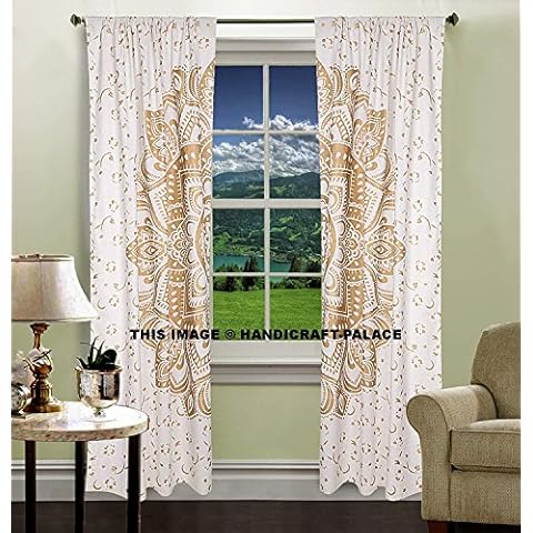 Cortina de paneles de algodón dorado y blanco hecho a mano Cover