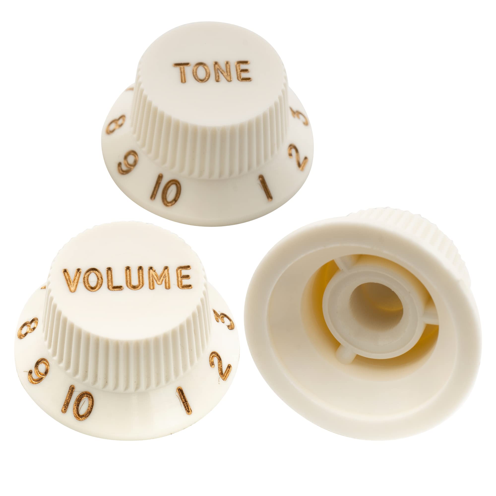Musiclily Ultra Uniwersalny Gałka Potencjometru 2 Tone 1 Volume Set do Gitary Elektrycznej Fender Stratocaster ST Style, Aged White (3 szt.)