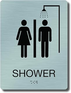 NapTags ADA Compliant Shower Sign With Braille (Silver)