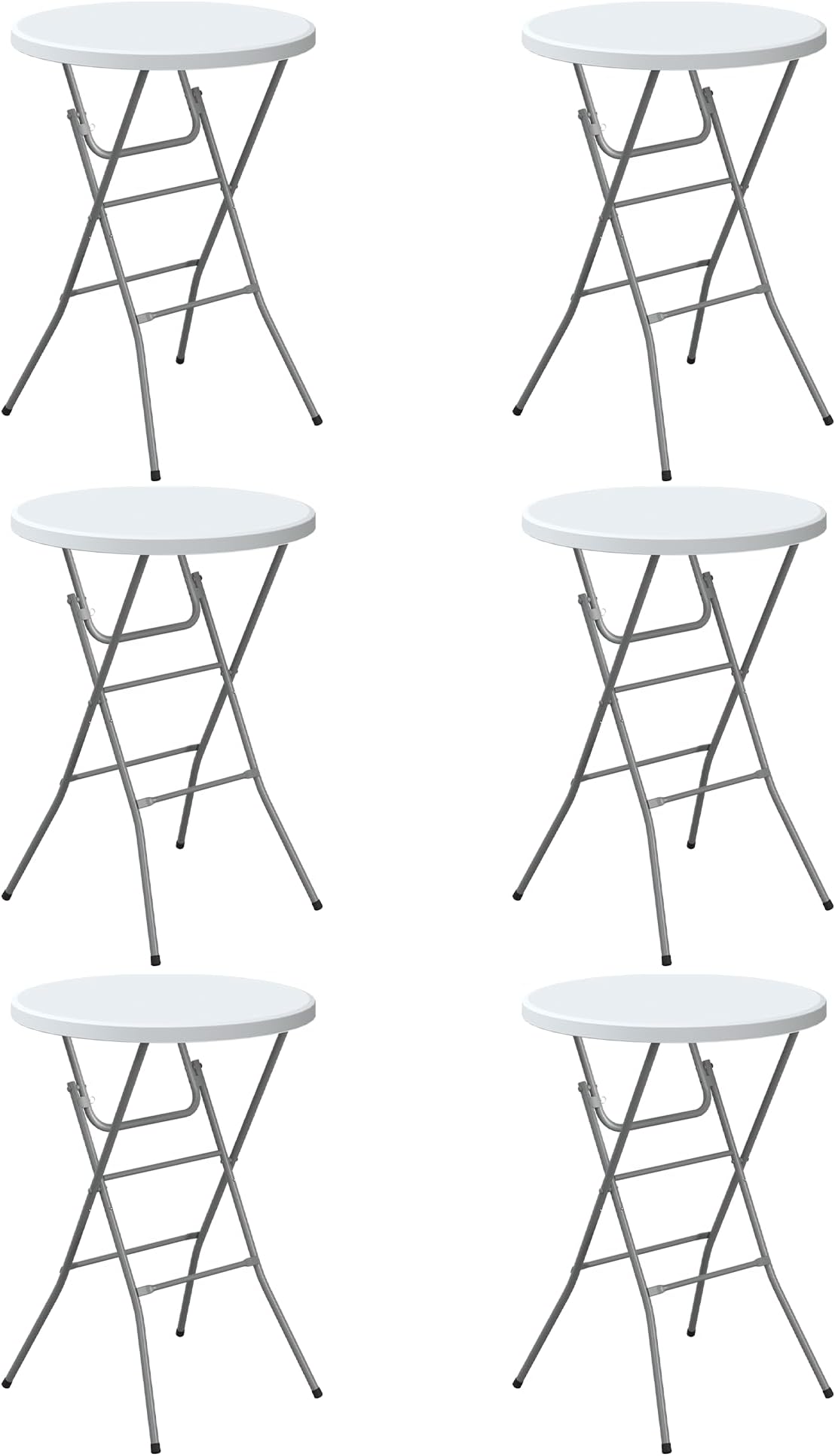 Round Folding Table, 32" Bar Height Tables for Parties and Commercial Events, Portable Plastic Table w/Thick Table Top, Metal Frame, Locking Legs, Indoor Outdoor Accessory, 6 Pack, White
