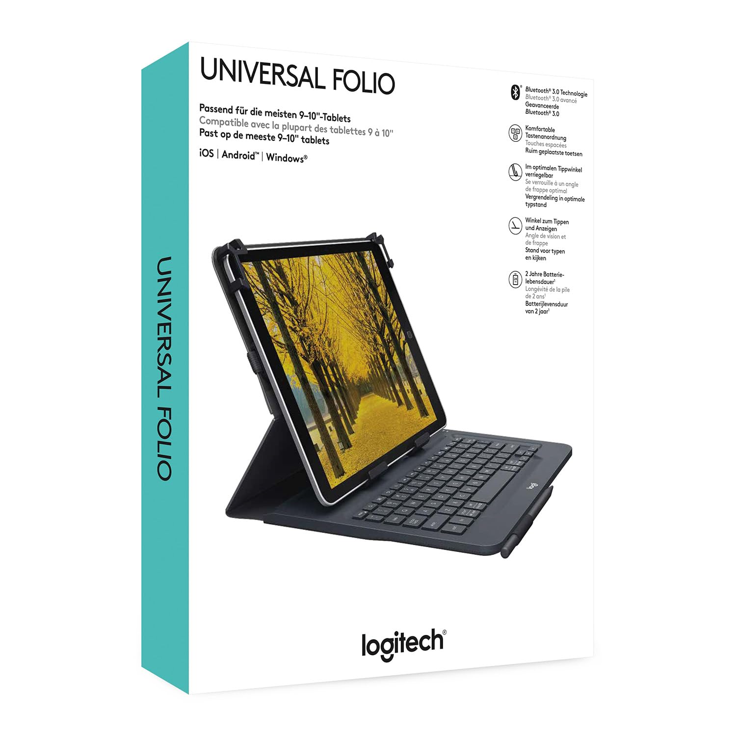Logitech Universal Folio Funda para iPad o Tablet | Teclado Inalámbrico Bluetooth, para iPad 9-10 Pulgadas/Android/Windows, Batería 2 Años, QWERTY Español