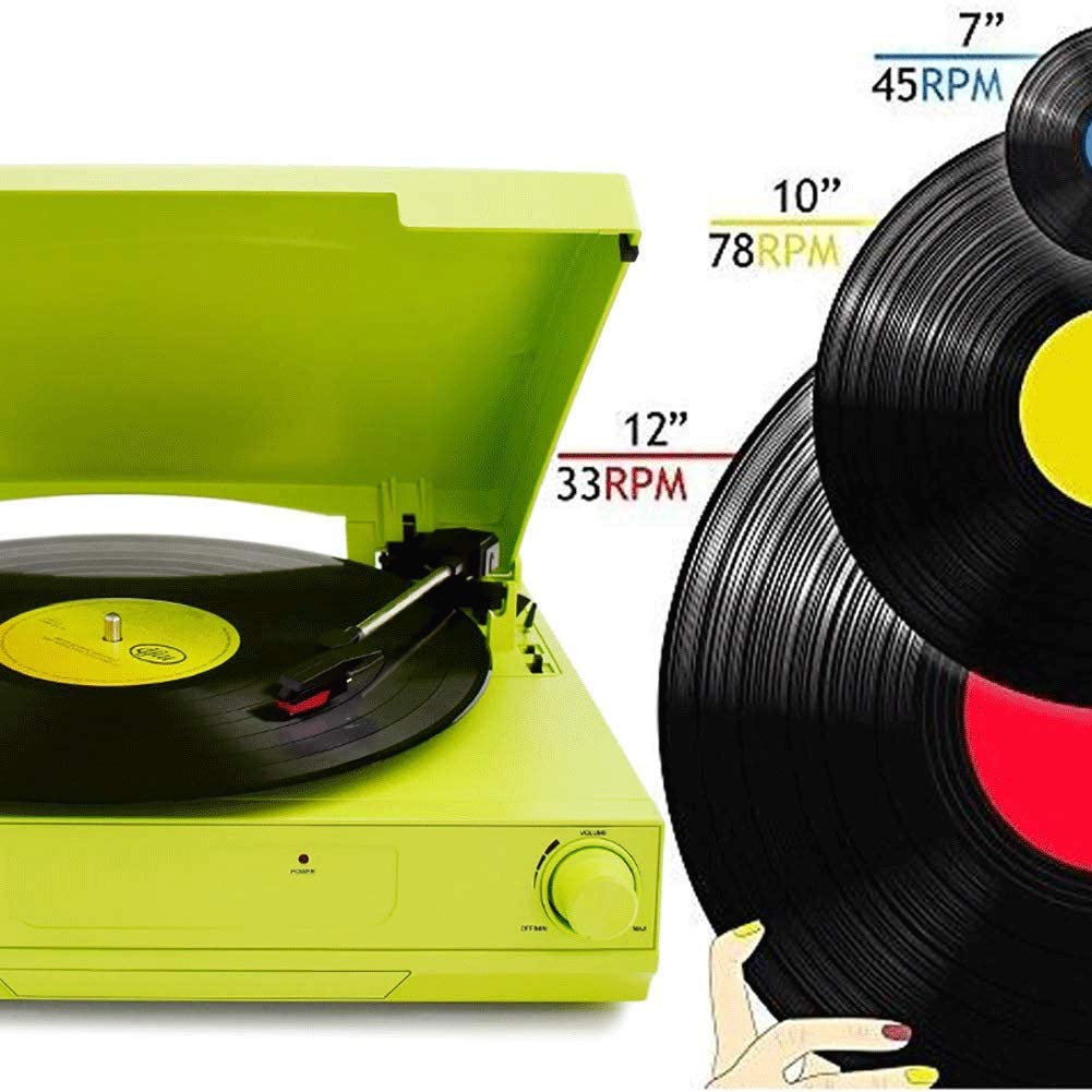 Giradischi Play, giradischi in vinile, trasmissione a cinghia a 3 velocità per un suono superiore, testina in ceramica, altoparlanti stereo integrati, ingresso USB, uscita RCA e copertura antipol