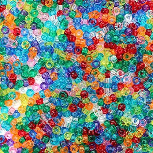 Transparent Color Mix Small Mini Plastic Pony Beads, Made in USA, 4 x 7mm (3000 pcs) Craft Beads for for Bracelets & Jewelry, Concert Festival Bracelets, Arts & Crafts