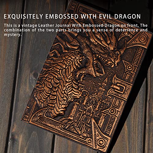 Caderno DND com capa de couro em relevo vintage de dragão 3D – Caderno A5 de 192 páginas, ótimo cade