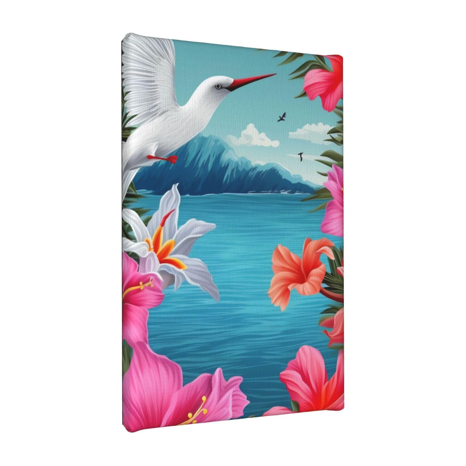 YKLJG Hawaii Hibiscus Flower Printed Wall Art Canvas Painting 20x30 CM Wooden Framed Picture Painting Artwork Prints for Bedroom Kitchen Home Office Decor