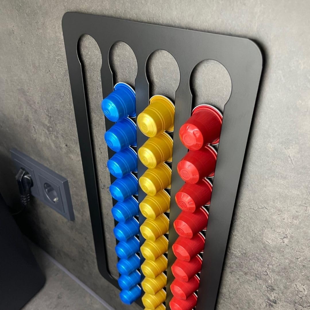 Uchwyt na kapsułki Kompatybilny z Nespresso Original Uchwyt na kapsułki do przechowywania, samoprzylepny, do montażu na ścianie, bez wiercenia, organizer na kapsułki, na kemping (czarny)