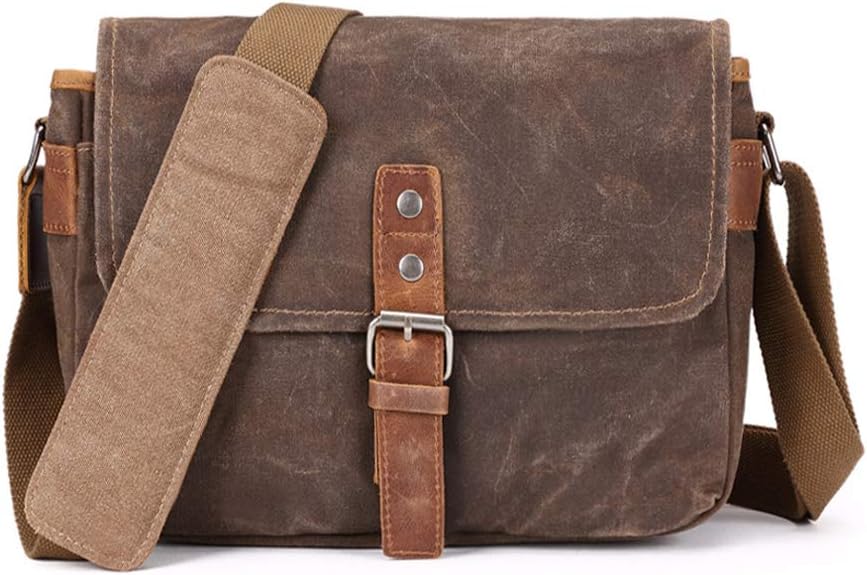 SLR Camera Bag, Waterproof Wax Canvas Bag Vintage Camera Case Messenger Bag with Interlayer Pad (Khaki)