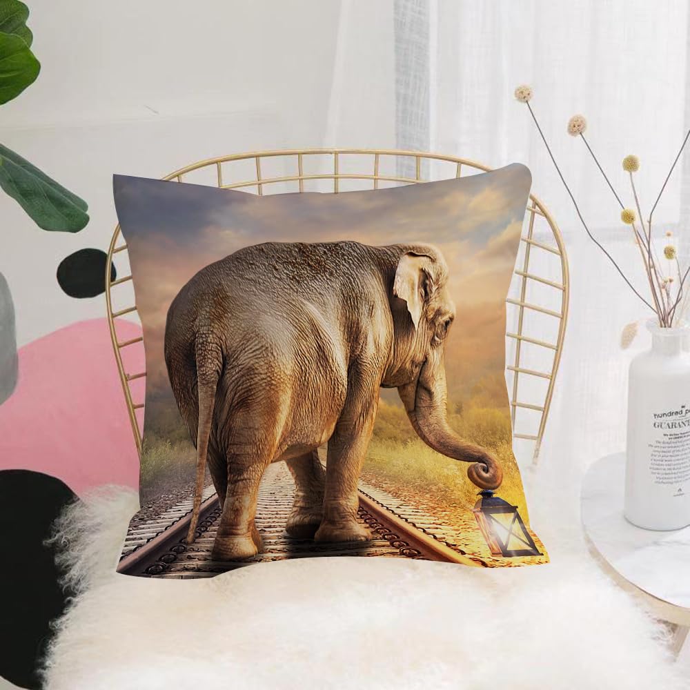 HYOSXW Cushion Cover,Throw Pillow Case Home Decorative for Living Room Bedroom Sofa Chair 16X16 Inch,Elephant with glowing lantern.,Pillowcase 40X40cm