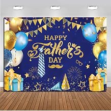 CHAIYA 7x5ft Happy Fathers Day Backdrop Blue Gold Fathers Day Party Backdrop Fathers Day Photography Background Glitter Balloons Fathers Day Cake Table Banner Backdrop