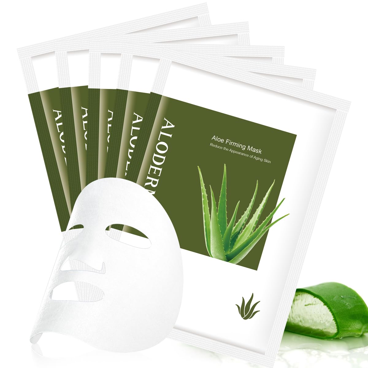 Aloderma Firming Sheet Masks with 89% Organic Aloe Vera 5 pcs - Formulated for Age-Defying Results with Hyaluronic Acid & Arginine, Intense Hydration & Nourishment for Plump, Supple, Rejuvenated Skin