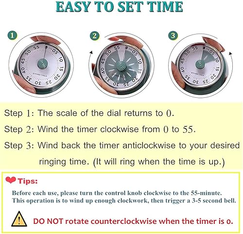 Miniatura 3 de Temporizador visual de 60 minutos, temporizador de cocina de 3 pulgadas, reloj de cuenta regresiva analógico, herramienta de gestión de tiempo para