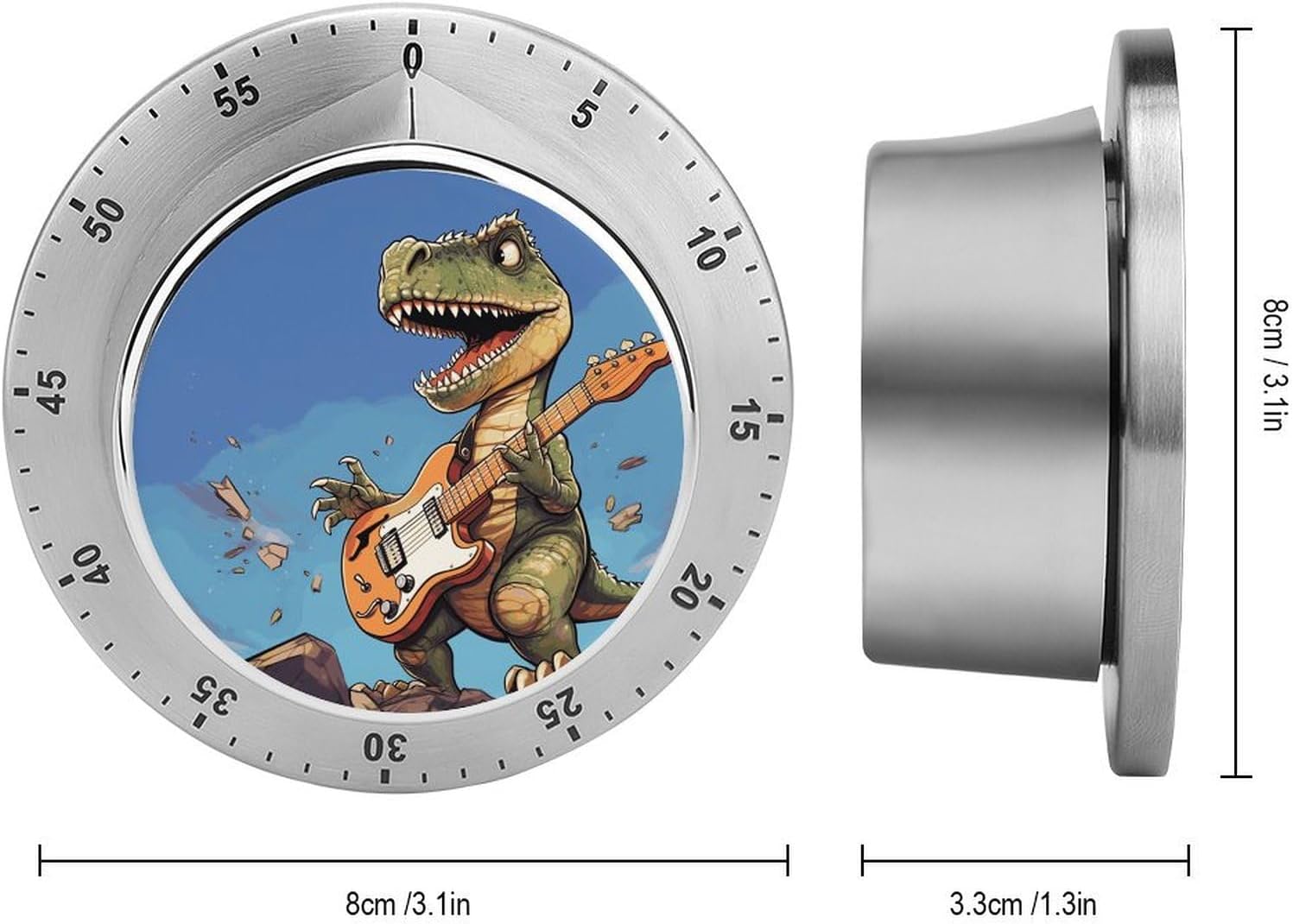 Dinosaur Playing Guitar Timer Stainless Steel Kitchen Timers Waterproof & Rust-Proof 60 Minute Mechanical Timer with Loud Alarm for Cooking, Baking, Fitness