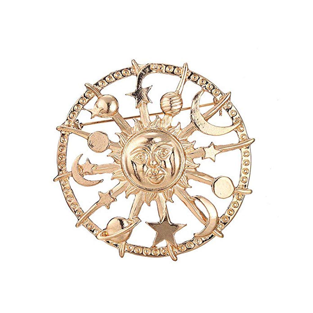 Maxtonser Fashion Round Lapel Pin Golden Star for Sun Galaxies Rudder Brooch Pewter Lapel Pins for Adult T