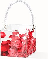 Vista 8 de Cesta de flores para niña, cesta de boda, cesta de pétalos con cinta de acrílico para confeti (perla)