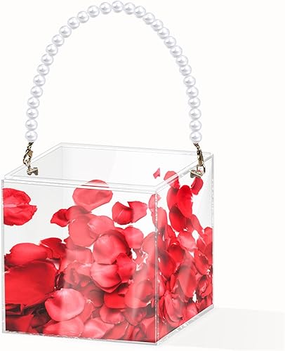 Miniatura 8 de Pahdecor Cesta de boda para niña de flores, cesta de flores con cinta dorada, caja de acrílico transparente para confeti (transparente)