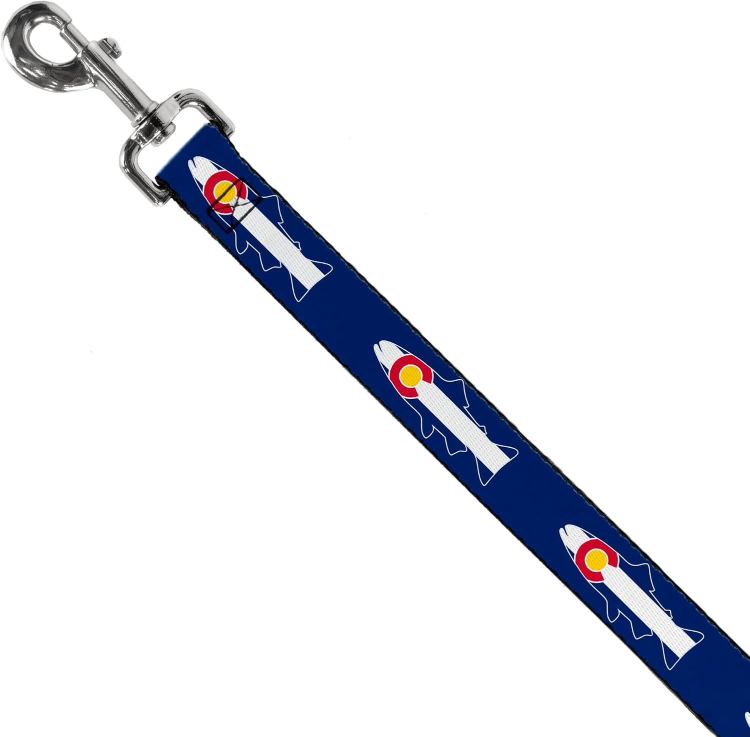 Dog Leash Colorado Trout Flag Snowy Mountains Blues White Red Yellow 6 Feet Long 1.0 Inch Wide