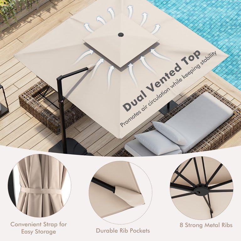 Image of THESHELTERS - Premium Garden Umbrella 360 Degree Rotating Stylish and Durable Outdoor Garden Umbrella with Heavy-duty Water Base (95Kgs)- Patio and Lawn Umbrella, 2.5x2.5m Big Size Outdoor Umbrella with Stand