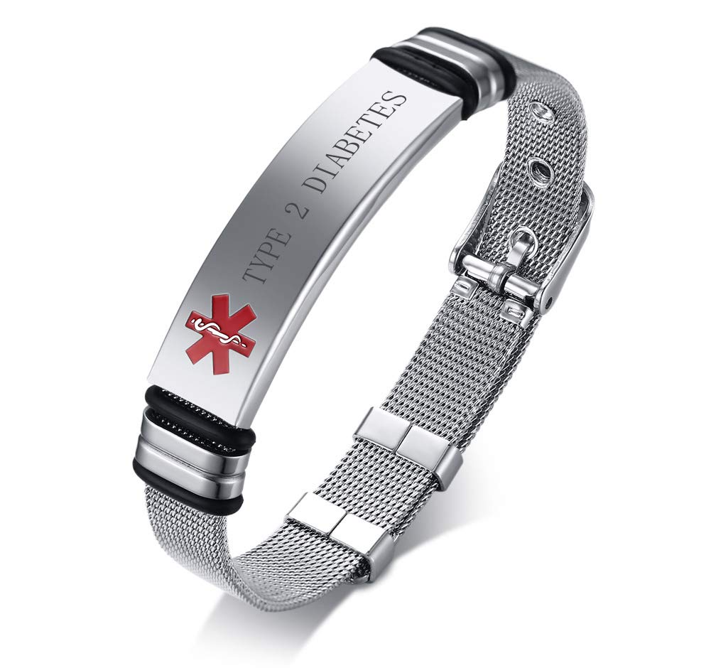 VNOX Nombre Personalizado de Acero Inoxidable Grabable ID de Alerta Médica ICE Pulsera Ajustable Sos Emergencia Personalizada para Hombres Mujeres