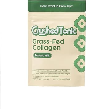 Crushed Tonic Korean Beauty Collagen Powder | Hydrolyzed Marine Collagen Peptides for Skin Glow, Hair & Nails | K-Beauty Drink | Gluten-Free, Halal & Kosher Banana Milk, 5 Servings 50 g, Pouch