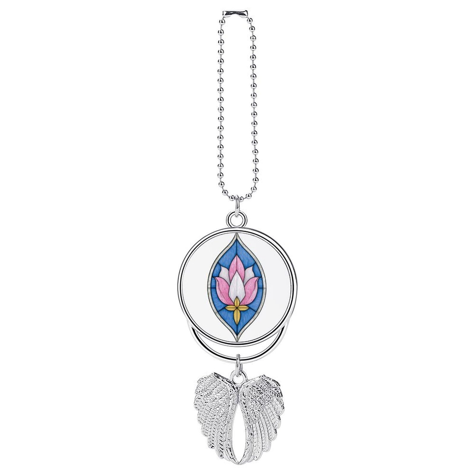 Stained Glass Stylized Pink And White Flower Car Hanging Pendant Car Interior Decoration Rearview Mirror Charms Ornaments