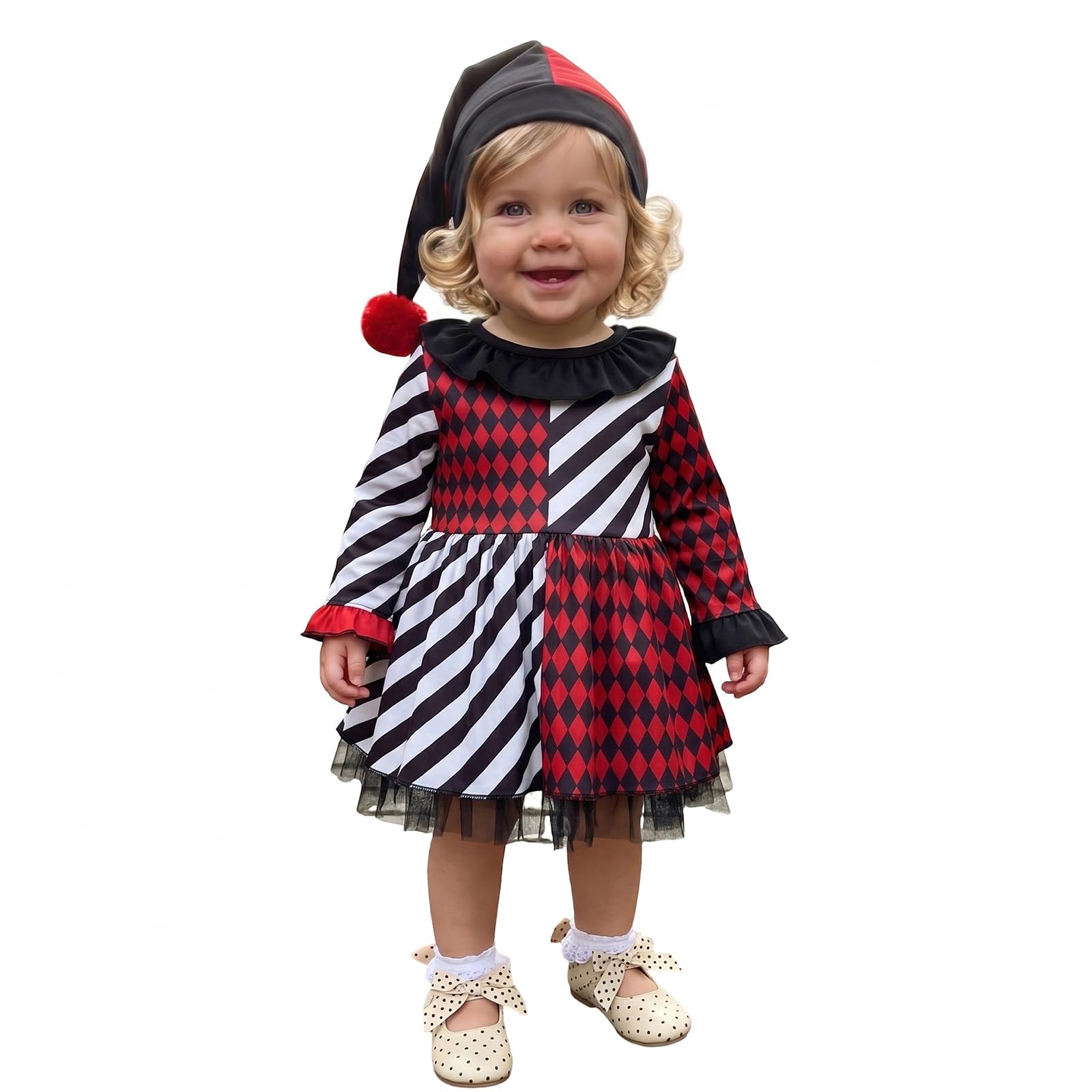 Nsywmzy Baby Girls Clown Outfit Halloween Long Sleeve Romper Dress