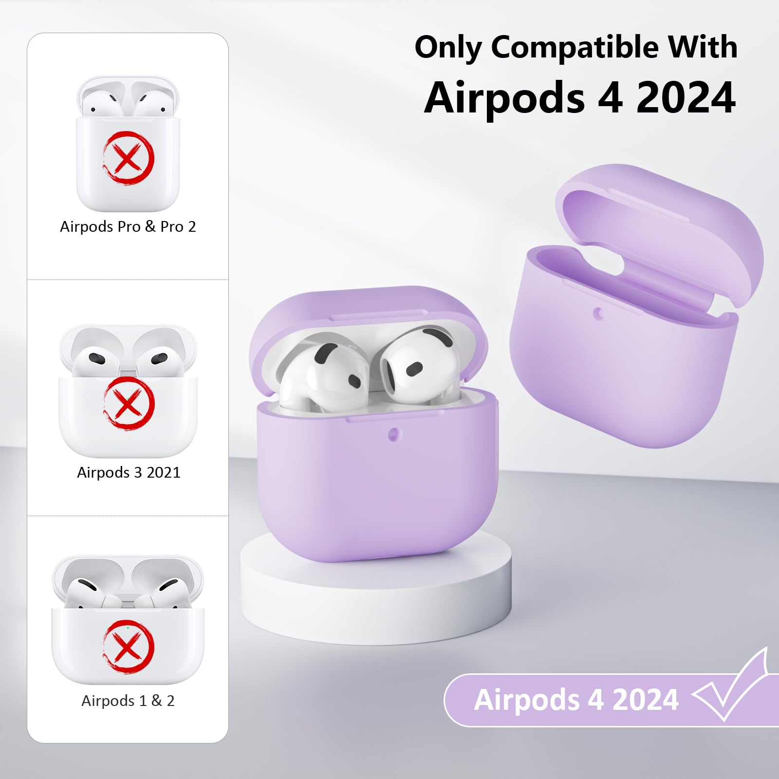 Coque Étui Protecteur Compatible avec AirPods 4 2024, LED Avant Peut être Visible, Housse en Silicone Anti-Choc Etui de Protection pour Airpods 4ᵉ Génération avec Kit de Nettoyage, Lavande - 3
