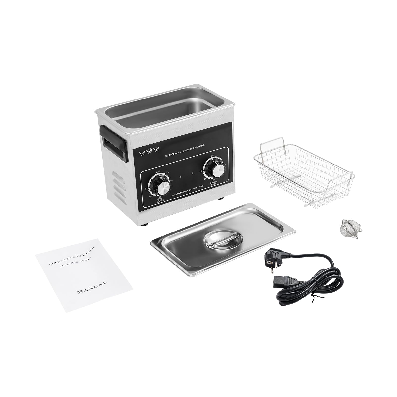 Ultraschall-Reinigungsgerät 3,2L, 40KHz 120W Schmuckreiniger mit Heizfunktion, Edelstahl-Reinigungsmaschine für Brillen, Uhren, Zahnersatz, Schmuck, Metallteile – Silber