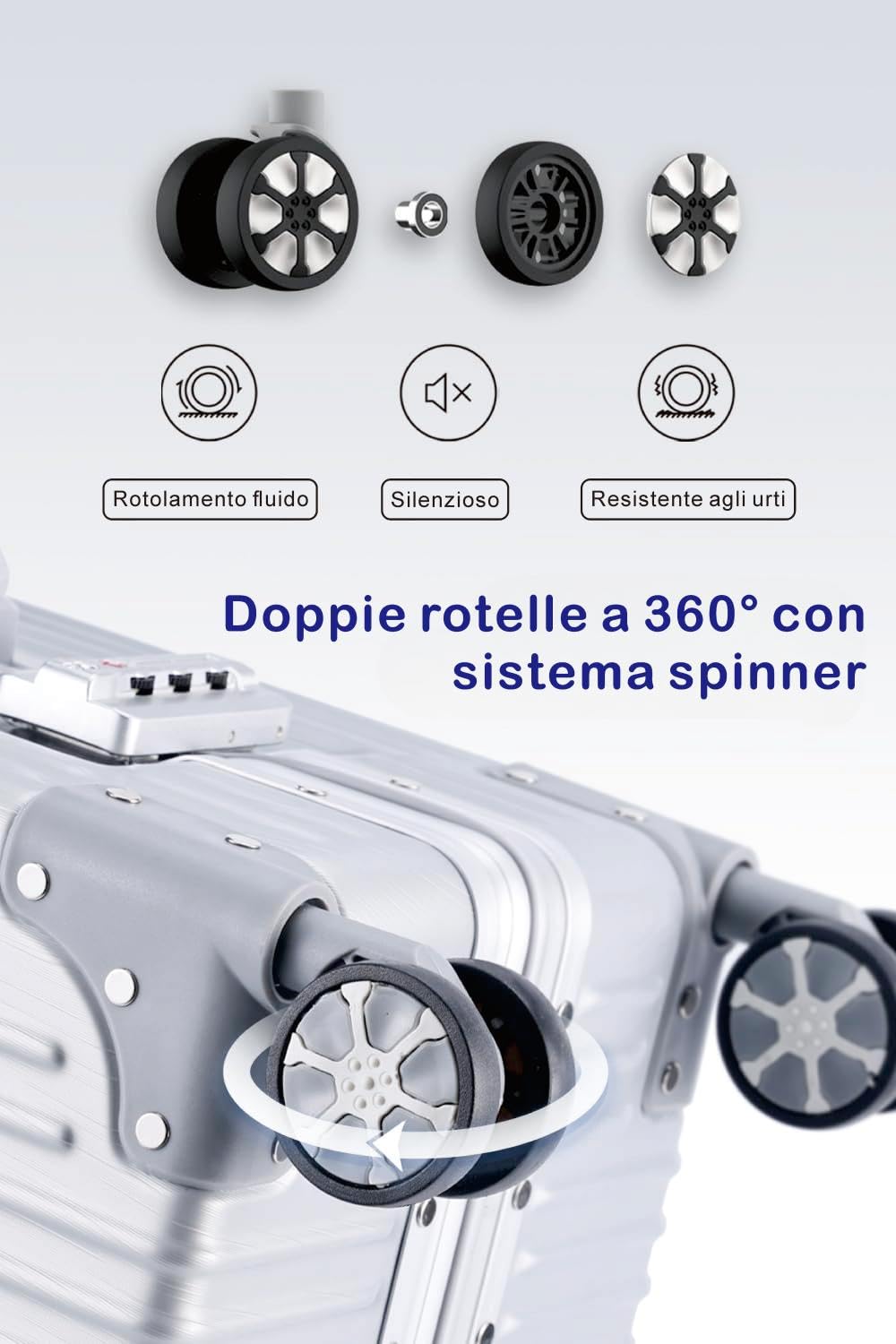 Aoliwei Valigia Bagaglio a Mano con telaio rigido in alluminio e coque in PC. Valigia Trolley con 4 Ruote Doppie Girevoli e Lucchetto TSA Integrato(M,39x24.5x57CM,42L,Nero)