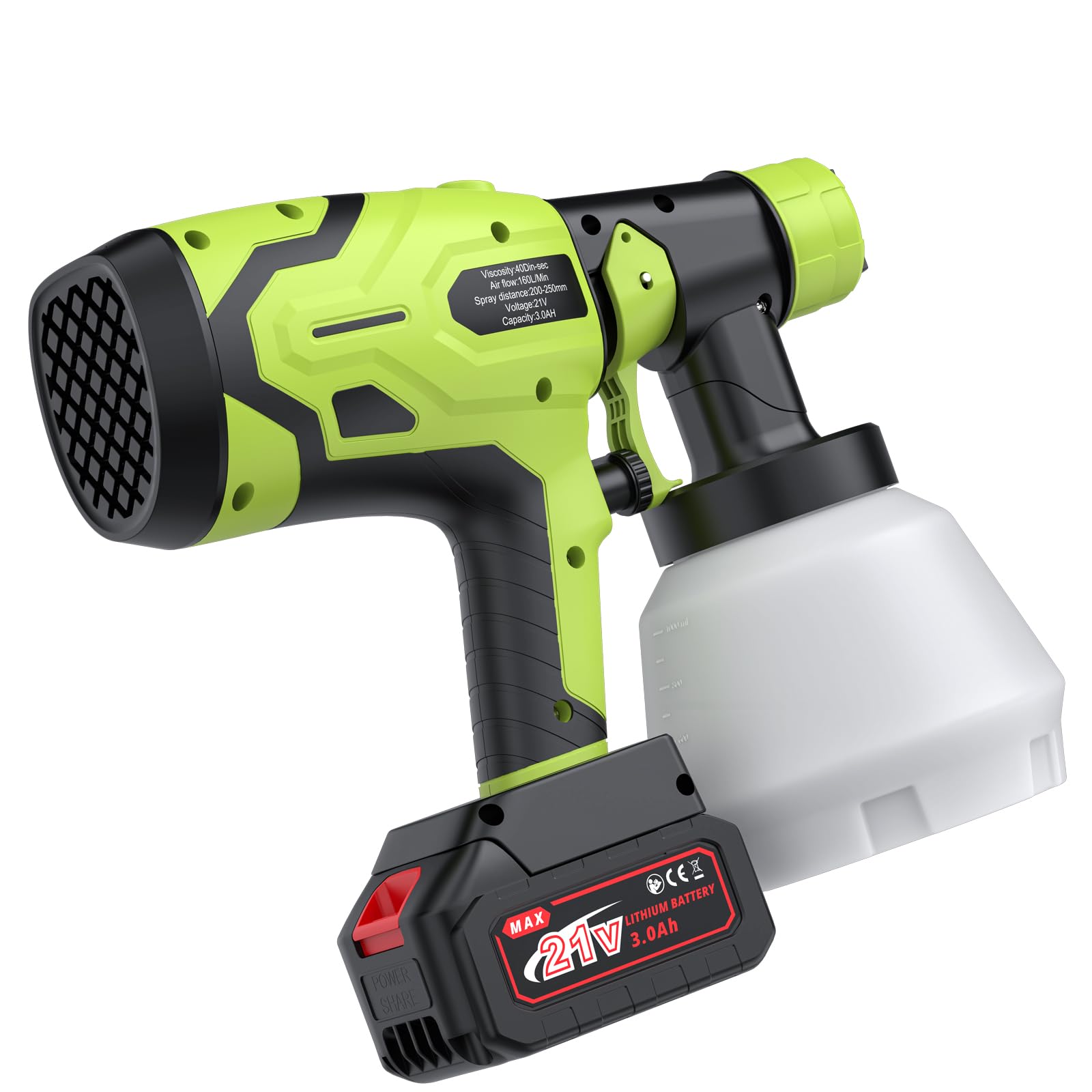 JiGiU Pistola de Pintura Inalámbrica, 300W HVLP Pistola de Pintura Eléctrica 1000ml, con 6 Boquillas (1.0 1.5 1.8 2.0 2.5 3.0mm) y 3 Patrones para Armarios, Gabinetes, Cercas, Paredes, Puertas