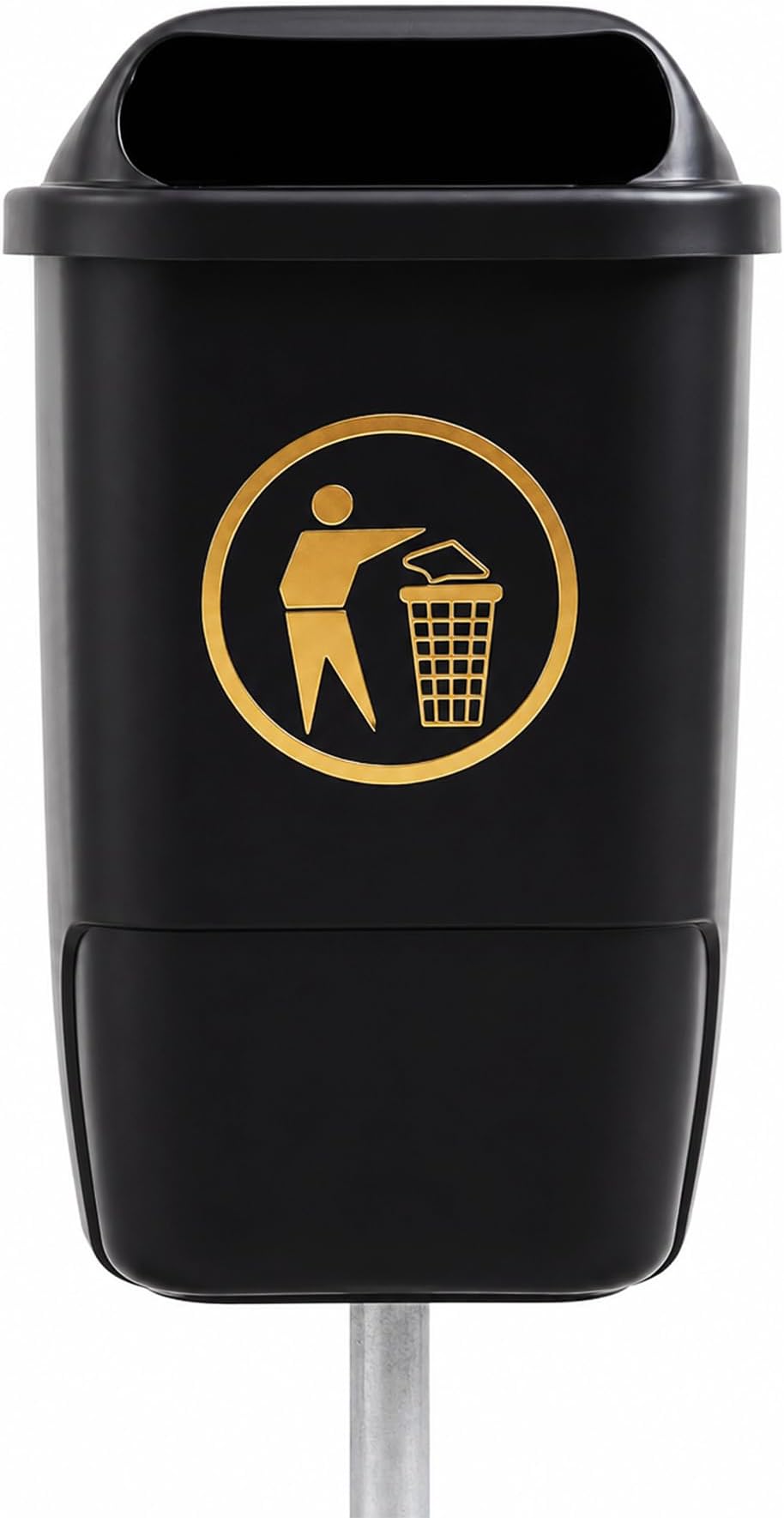 Chabrias Ltd 50 Litre Post Mounted Outdoor Litter Bin - UK MADE - Lockable Street Waste Bin for Councils, Parks, Schools, Playgrounds, Public Land, Commercial Sites & Outdoor Spaces, Black HDPE