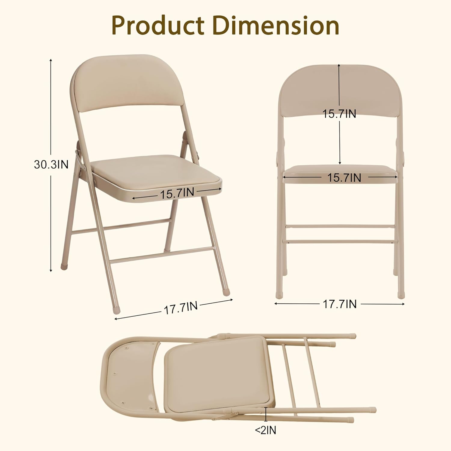 6 Pack Khaki Folding Chairs with Comfortable Cushion & Back, 330LBS Capacity, Portable & Foldable Seats with Durable Metal Frame for Indoor Outdoor Office Party Events Kitchen Dining Wedding