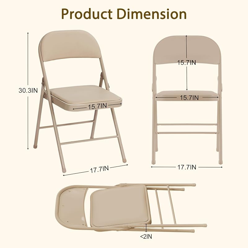 6 Pack Folding Chairs with Cushion, Comfortable Padded Foldable Dinning Chairs, Heavy Duty Metal Chair Portable for Indoor Outdoor Family Gathering Party Event Wedding Office Meeting Church Seating image 3
