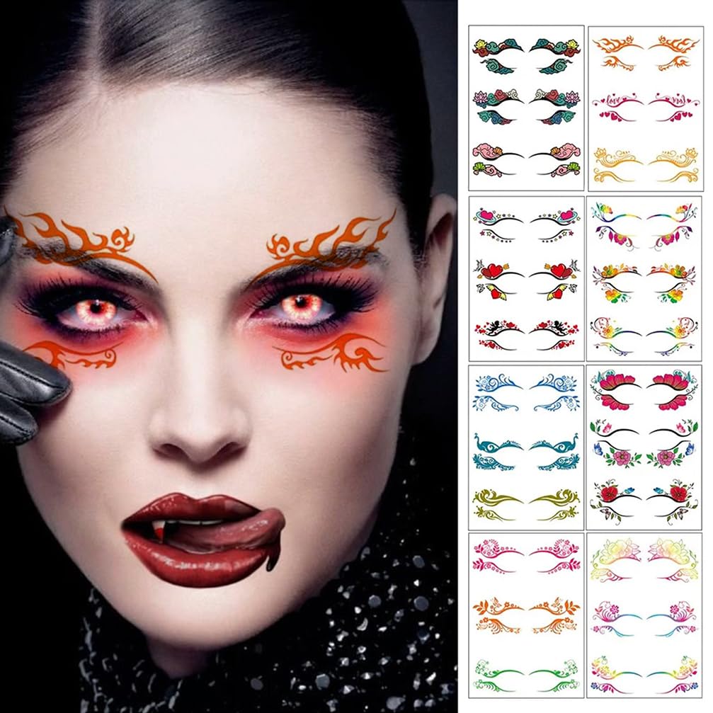 Eye shadow Tattoo Sticker, 60pcs Temporary Eye Tattoo Makeup Transfer Stickers Eyeliner Eyeshadow Sticker (Mixed color)