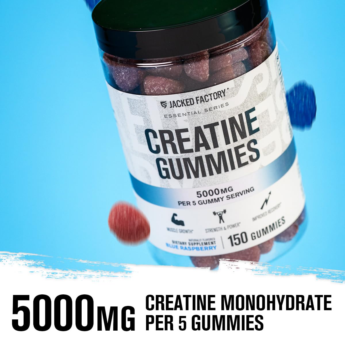 Jacked Factory Creatine Gummies 5g Daily Dose (1g per Gummy) - Creatine Gummy for Men and Women, Vegan-Friendly, Travel-Friendly, Third-Party Tested - 150 Gummies, Blue Raspberry — Amazon image 2