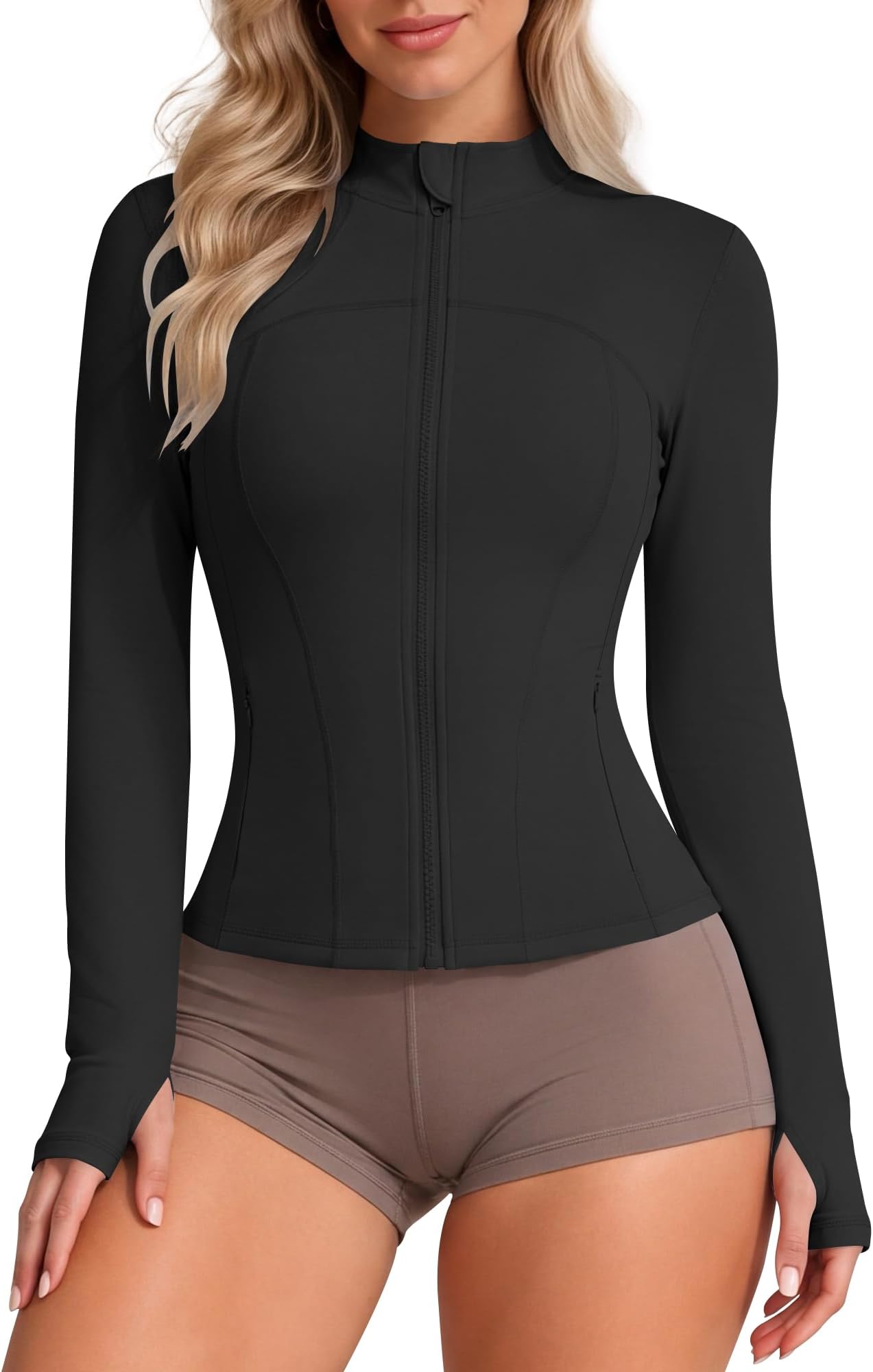 Locachy Women's Slim Fit Full Zip Athletic Running Sports Workout Jacket with Pockets