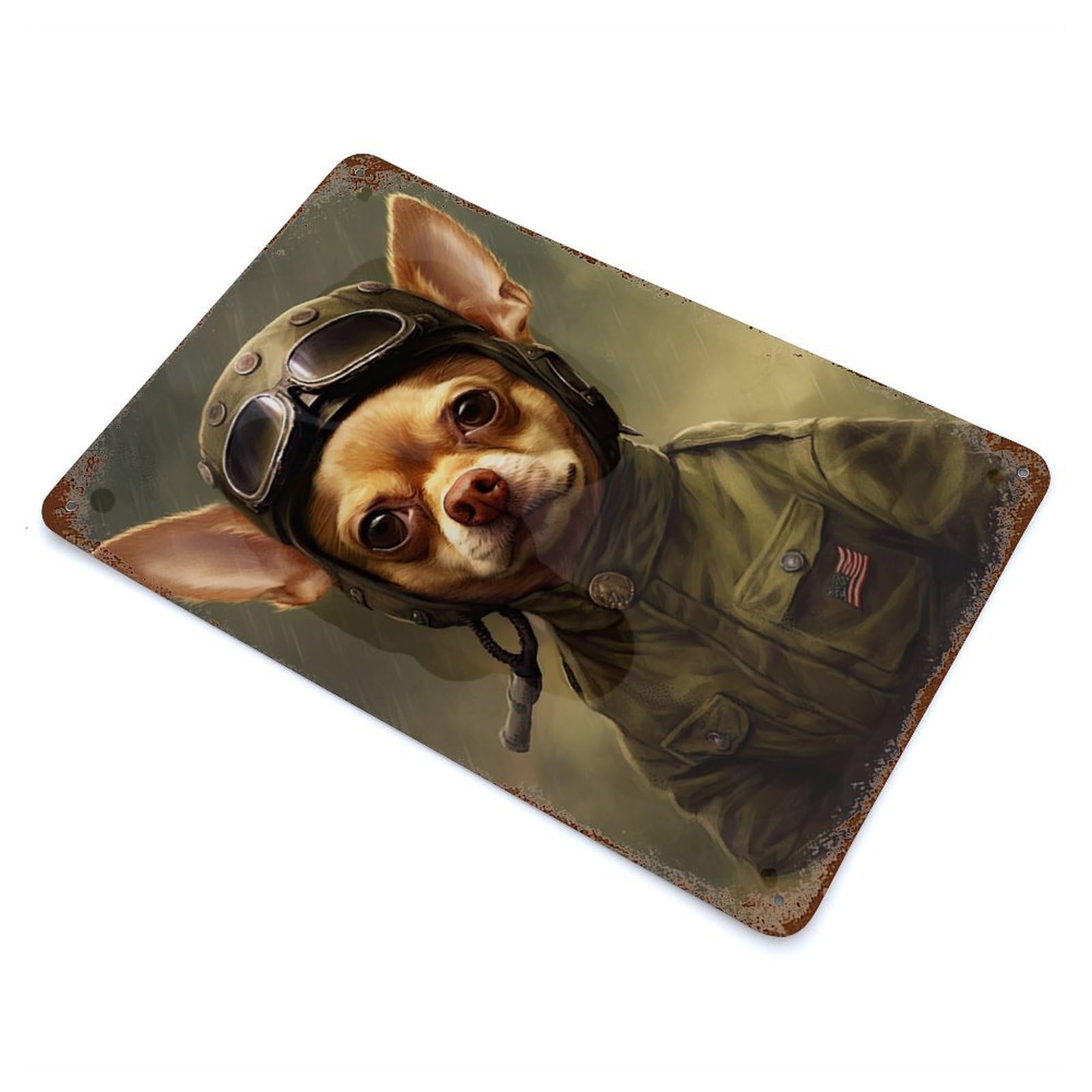 Chihuahua Soldier Rusty Metal Tin Sign 11.8"x7.9", Ideal for Patio, Garden Room And Bar Decor
