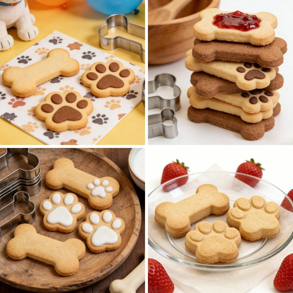 Dog Paw and Bone Shaped Baking Mold Set, 3-Piece - Stainless Steel Pet Theme Cookie Cutter DIY Handmade Biscuit Making Tool - Image 5