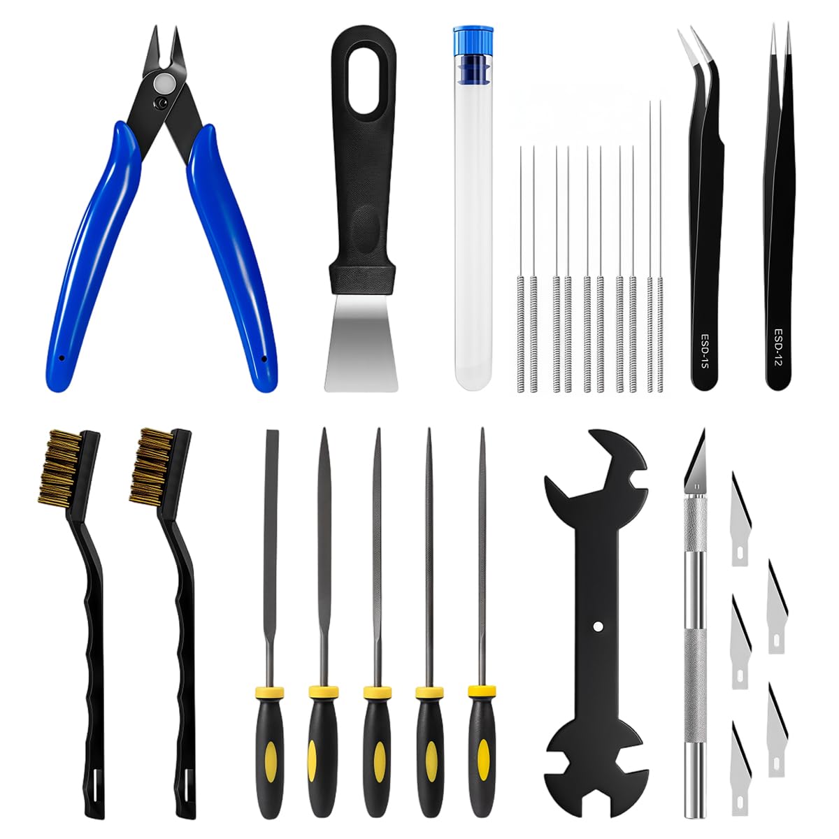 Serplex® 3D Printer Tool Kit with Nozzle Cleaning & Finishing Accessories, 28Pcs Maintenance Set Includes Diagonal Cutters, Scraper, Craft Cutter, Needle Files, 3D Printer Maintenance Accessories-image-37